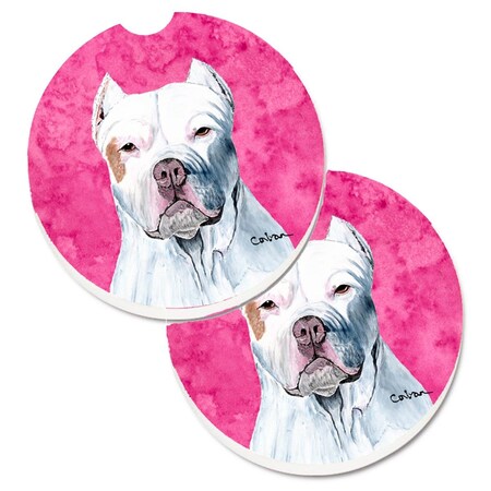 Carolines Treasures Pink Pit Bull Set of 2 Cup Holder Car Coaster SC9130PKCARC